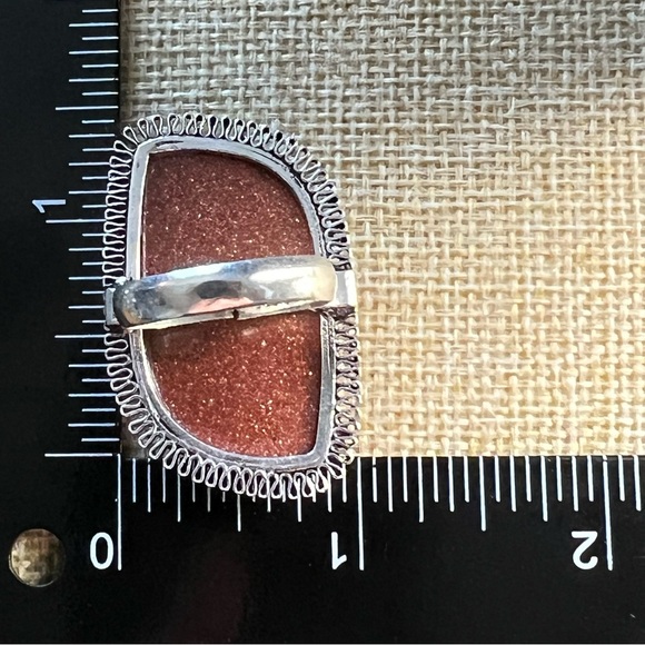 New Large Sandstone Goldstone Stone Sterling Silver Overlay Ring Size 8.75 - Picture 2 of 8